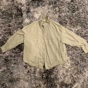 H&M Shirt Mens Medium Beige Linen Button Up Long Sleeve Preppy Casual Beach